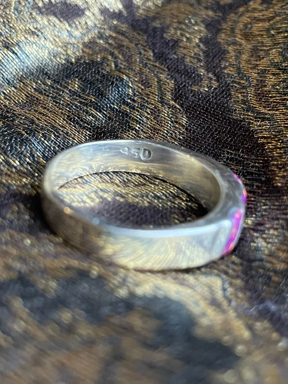 Pink Purple Opal Inlay Vintage Sterling Ring